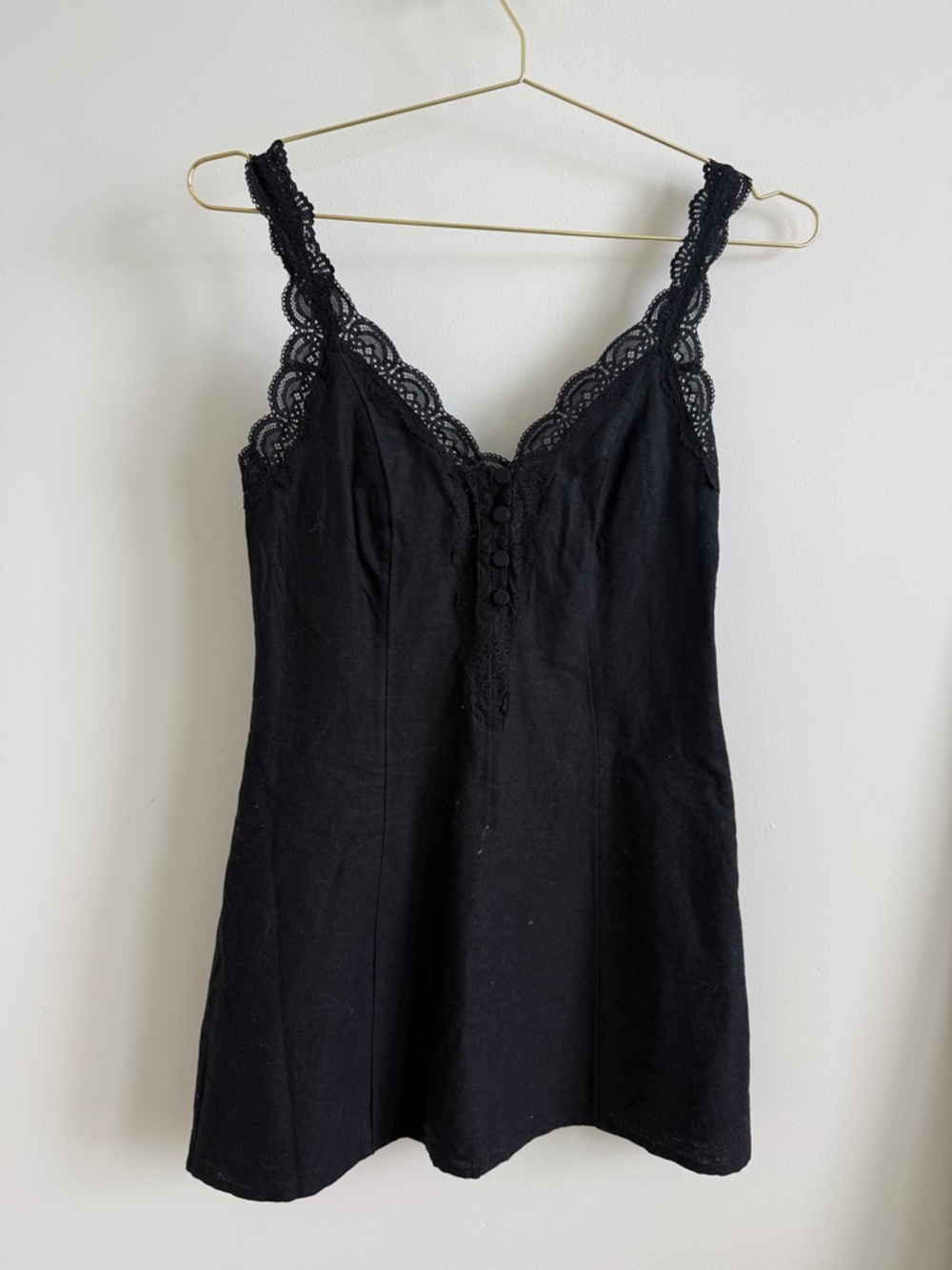 Black Lace-Trim Button-Front Mini Dress
